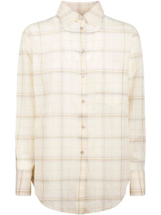 Forte_Forte Plaid Pattern Crepe Voile Shirt with Classic Collar