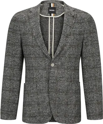 HUGO BOSS Mens Plaid Notch Collared Blazer in Grey - Size 36 (Chest)