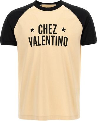 Valentino Garavani Katoenen T-shirt met Chez Valentino print - Heren - T-shirts - Beige - XL - Katoen - Tops
