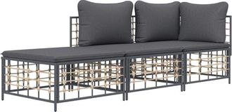 vidaXL Juego De Muebles De Jard&iacute;n 3 Pzas Cojines Antracita Rat&aacute;n Pe Vidaxl