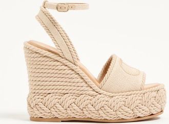 Valentino Garavani Sandalo Zeppa VLogo Torchon In Canvas Di Lino 130Mm Donna ECRU 35