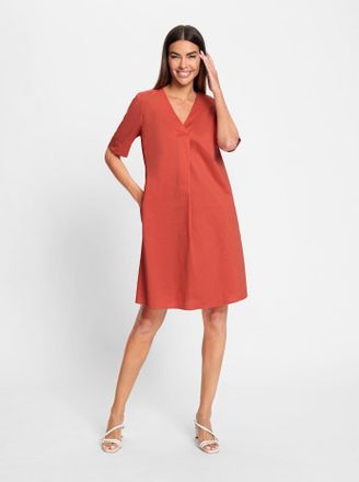 Heine Sommerkleid HEINE Kleid, Damen, Gr. 34, Normalgr&ouml;ssen, orange (terra), 68% Baumwolle, 30% Polyamid, 2% Elasthan, unifarben, kurz, V-Ausschnitt, Kleide