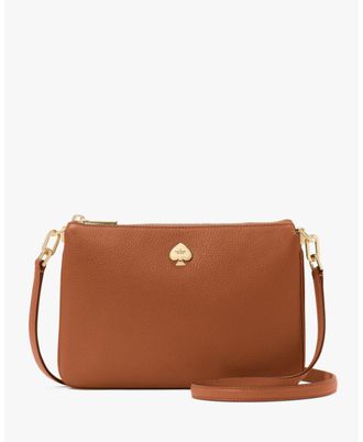 Kate Spade New York Womens Kayla Pebbled Leather Small Triple Compartment Crossbody - Brown - One Size