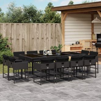 vidaXL Set Comedor De Jard&iacute;n Con Cojines 13 Pzas Rat&aacute;n Sint&eacute;tico Negro Vidaxl