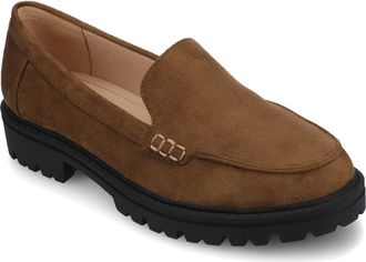 Journee Collection Ericka Lug Sole Platform Loafer - Wide Width in Chocolate Suede at Nordstrom Rack, Size 6.5