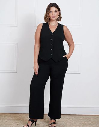 Live Unlimited London Womens Black Button Detail Wide Leg Trouser - Size: 16