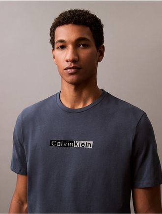Calvin Klein Jeans Calvin Klein Mens Flocked Logo Graphic Classic Crewneck T-Shirt - Navy - XS