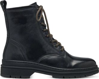 Tamaris Lace-up Enkellaarsjes - Dames - Veterlaarzen - Zwart - 37 EU - Leer - Schoenen