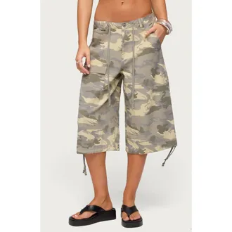 Edikted Camo Low Rise Cargo Bermuda Shorts in Gray at Nordstrom, Size X-Small