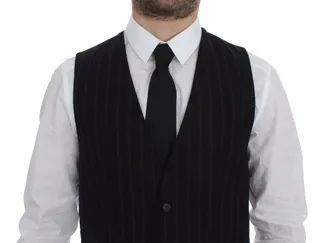 Dolce & Gabbana Black Striped Wool Logo Vest Gilet Mens Weste