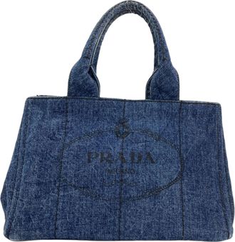 Prada Canapa Blue Denim Tote Bag (Pre-Owned)