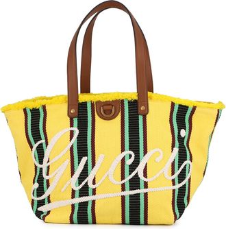 Gucci Multi-Color Yellow Canvas Leather Tote Bag (Pre-Owned)