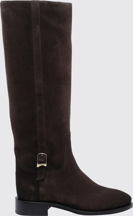 Santoni Suede Knee-High Boots with Buckle Detail and Low Heel