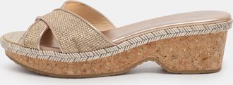 Jimmy Choo London Gold Woven Raffia Panna Wedge Sandals