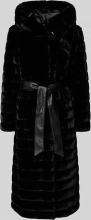 Petite M. Teddy-Mantel mit Kapuze und Bindeg&uuml;rtel in Black, Gr&ouml;&szlig;e 36