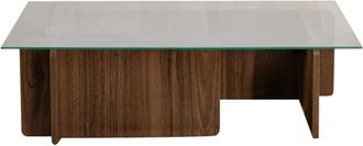 DRAWER Mesa de centro de cristal templado y madera - Madera oscura