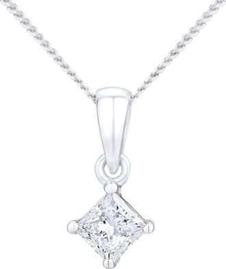 Jewelco London Platinum Princess 1/4ct Diamond Solitaire Pendant Necklace 18 - PP0AXL4835PTJPK