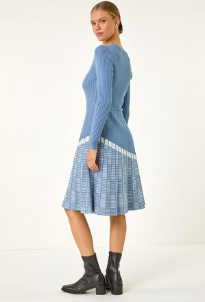 Roman Pleated Border Ribbed Knit Dress