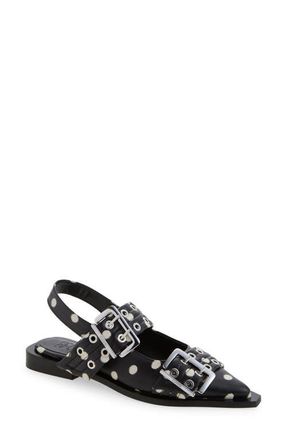 Ganni Pointed Toe Mary Jane Slingback Flat in Black at Nordstrom, Size 11Us