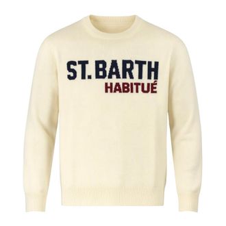 MC2 Saint Barth Round-neck Knitwear, male, Beige, L, Round-Neck Jumper Habitué