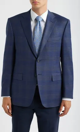 Canali Capri Trim Fit Dark Blue & Grey Plaid Wool Sport Coat in Dark Blue/grey at Nordstrom, Size 60