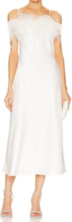 Line & Dot Kimi Satin Feather Trim Slip Dress In White