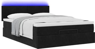 vidaXL Ottoman Bed with Mattress & LEDs Black 140x200cm Velvet Vidaxl