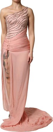 Dolce & Gabbana Pink Embellished One Shoulder Maxi Womens Dress (Pre-Owned)