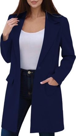 Generic Womens Long Lapel Collar Elegant Open Front OL Blazer Coat Single Button Suit Jacket with Pockets Elegant Loose Blazers Casual Street Trench Coat Long