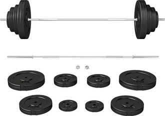 HOMCOM Homcom - Barra De Pesas Ajustables 70 Kg Con 8 Discos 1,5kg 5kg 10kg 15kg Y 1 Barra Para Entrenamiento En Hogar Gimnasio 170x40,5x40,5 Cm Negro