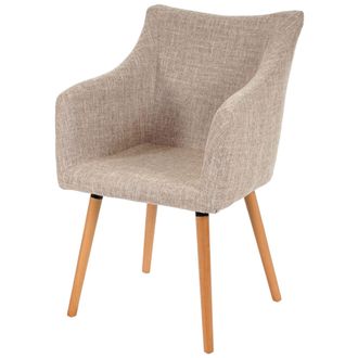 Hhg Silla De Comedor Malm&ouml; T382, Silla Silla De Cocina, Dise&ntilde;o Retro A&ntilde;os 50, Textil, Crema/gris