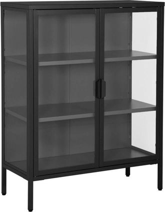 Sweeek Steel and Tempered Glass Display Cabinet 2 Doors, Arkansas, Black, 80x35x102 cm
