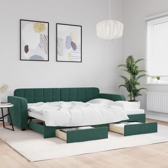vidaXL Vidaxl - Sof&aacute; Cama Nido Con Cajones Terciopelo Verde Oscuro 80x200 Cm