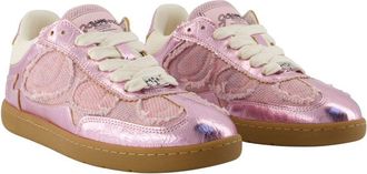 Ganni Womens Crinkle Metallic Sneaker Pink Synthetic