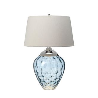 Netlighting Samara Table Lamp Metal Work Polished Nickel Light Blue Glass in Grey
