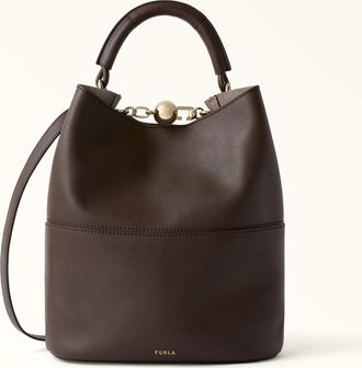 Furla Sfera Borsa A Secchiello S Espresso+vaniglia Int. Marrone Pelle Di Vitello Doppia Napoli Donna