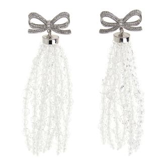 Self Portrait Bow Beaded Waterfall Earrings - Dames - Oorbellen - Grijs - ONE Size - Accessoires