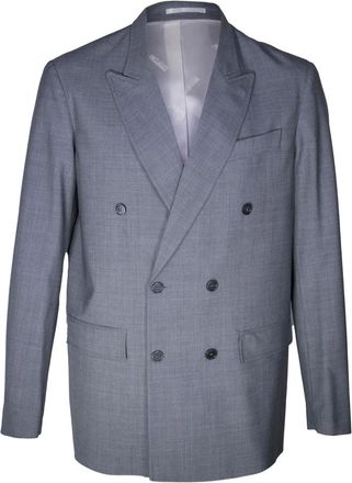 Mauro Grifoni Blazers, male, Gray, Size: L Double-breasted blazer with peak lapel