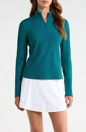 G/Fore Two-Tone Rib Quarter Zip Performance Top in Marine Teal at Nordstrom, Size X-Large