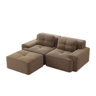 Urban Meuble Sof&aacute; rinconera modular de pana marr&oacute;n, 204x177 cm