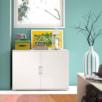 Dmora Armario Multiusos Bucaneve, Mueble Lineal De 2 Puertas Batientes Con Balda, Muebles De Entrada, Zapatero Moderno, 100% Made In Italy, Cm 90x45h66, Bla