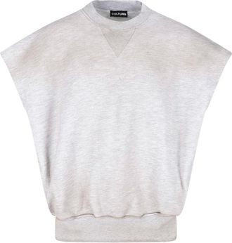 Cultura Boxy Heather Grey Sweater with Faded Red Graphic