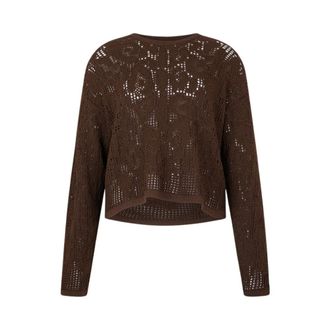 Roberto Cavalli Round-neck Knitwear, female, Brown, Size: S Crochet Effect Sweater