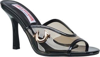 True Religion PVC Logo Open Toe Heel in Black at Nordstrom, Size 10