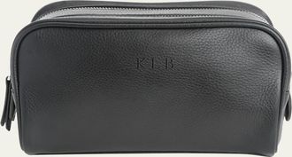 Royce Leather Monogrammed Double Zip Leather Toiletry Bag