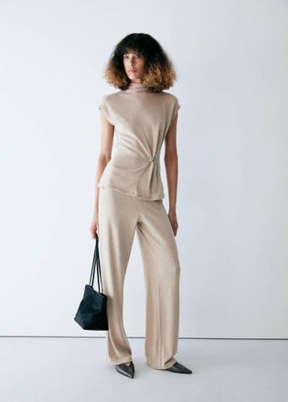 Mango Top maglia dettaglio spilla sabbia - Donna - XXS - MANGO