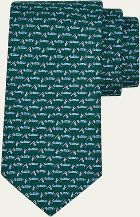 Ferragamo Mens Sports Car and Flag Silk Tie