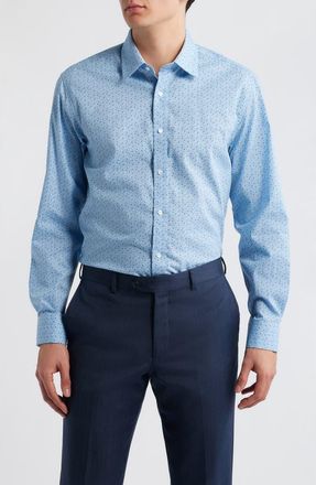 Daniel Hechter Paris Modern Fit Blue Geometric Print Cotton Dress Shirt at Nordstrom, Size 16.5