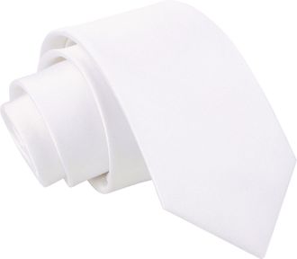DQT Plain Glossy Satin Polyester Wedding Neck Tie for Boys 7-12 Years Old in White