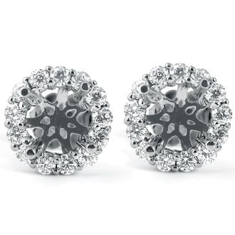 Pompeii3 5/8ct Diamond Halo Studs Mounting Fits 5.5-6.5mm Round Stones 14k White Gold